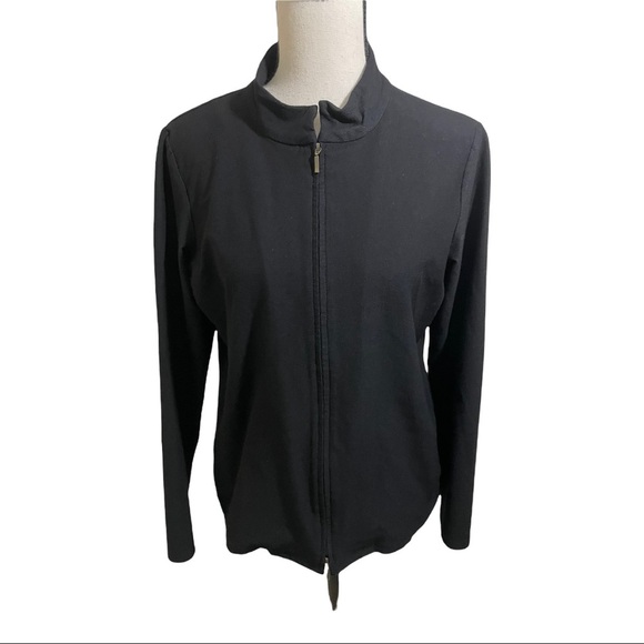 Eileen fisher 2 way zip jacket. Rayon black size medium long sleeve. - Picture 2 of 10